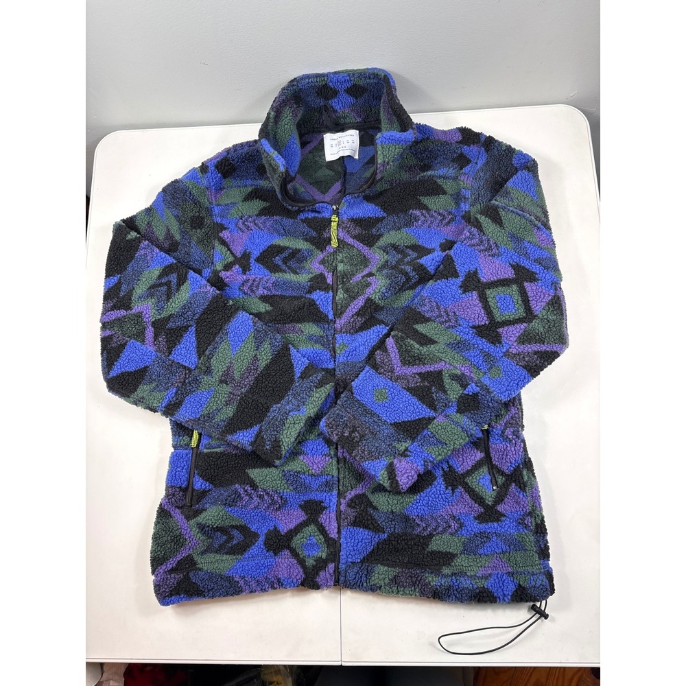 Urban Outfitters Sherpa Fleece Jacket Geometric‎ Blue Purple Womens Medium